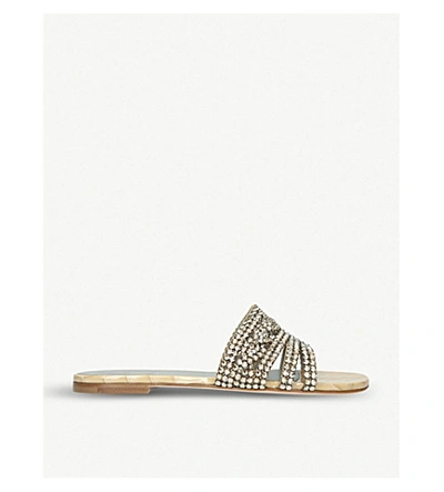 Gina Loren Crystal-embellished Leather Sandals In Nude