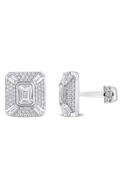 Delmar Octagon Baguette Lab Created White Sapphire Cuff Links In Silver