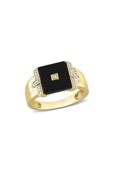 Delmar Onyx & Diamond Square Ring In Gold/ Black