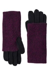 Stewart Of Scotland Cashmere Foldover Gloves In Black/ Bordeaux