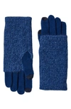 Stewart Of Scotland Cashmere Foldover Gloves In Navy/ Bright Blue