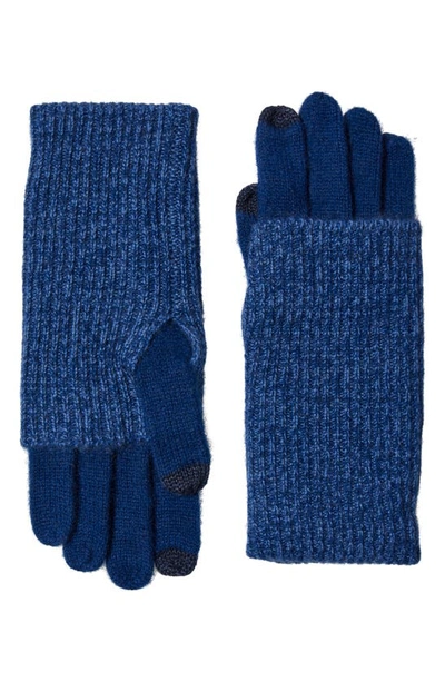 Stewart Of Scotland Cashmere Foldover Gloves In Navy/ Bright Blue