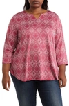 Ruby Rd. Diamond Print Puff Sleeve Pullover In Berry Multi