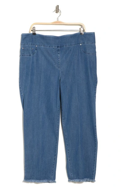 Ruby Rd. Fray Ankle Pull-on Pants In Medium Blue
