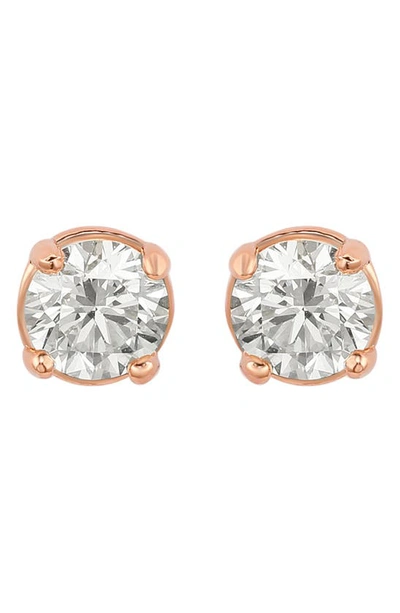 Suzy Levian 14k Gold Plated Sterling Silver Round Cut Diamond Stud Earrings In Rose Gold