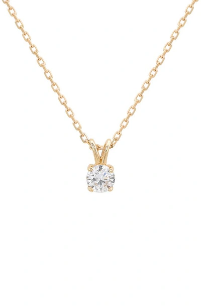 Suzy Levian 14k White Gold Plated Sterling Silver Solitaire Diamond Necklace In Yellow Gold
