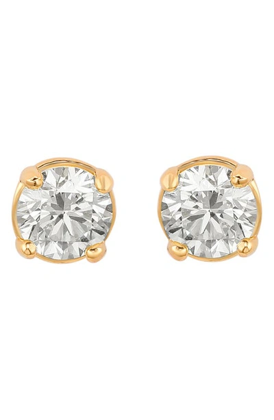 Suzy Levian 14k Gold Plated Sterling Silver Round Cut Diamond Stud Earrings In Yellow Gold