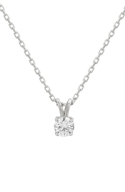 Suzy Levian 14k White Gold Plated Sterling Silver Solitaire Diamond Necklace