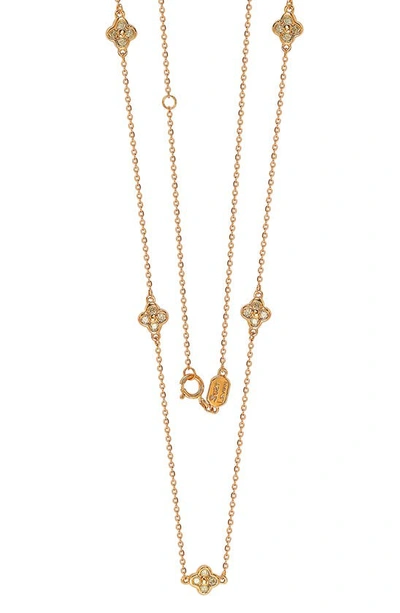 Suzy Levian 14k Gold Plated Sterling Silver Diamond Clover Station Chain Necklace In Rose Gold