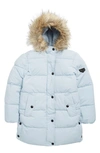 Sam Edelman Kids' Expedition Quilt Longline Puffer Jacket With Faux Fur Trim In Blue