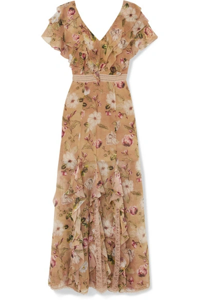 Alice And Olivia Cassidy Ruffled Silk-georgette Maxi Dress In Beige
