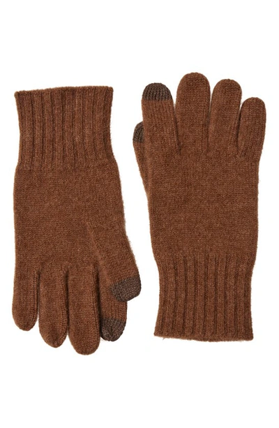 Amicale Cashmere Rib Knit Gloves In Brown