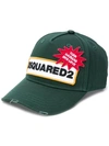 Dsquared2 Green Embroidered Cotton Twill Cap