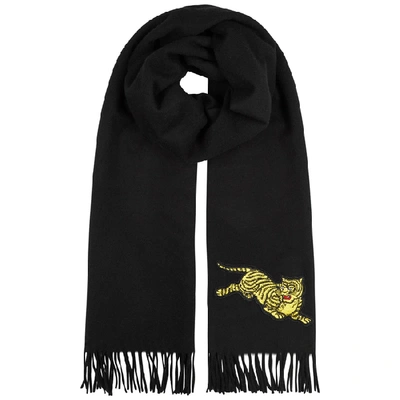 Kenzo Black Tiger-appliquéd Wool Scarf