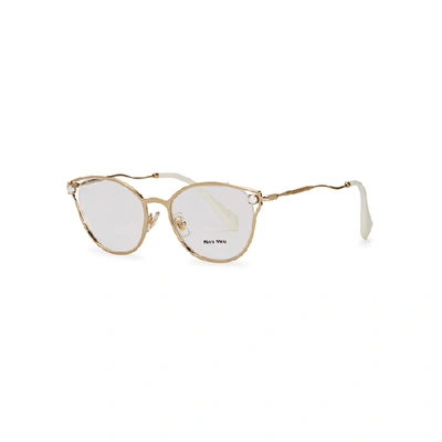 Miu Miu Faux Pearl-embellished Optical Glasses In Gold