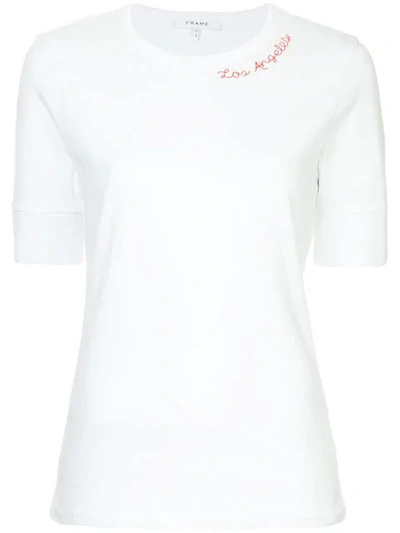 Frame True White Embroidered Cotton T-shirt