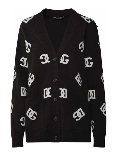 Dolce & Gabbana Dg Monogram Virgin Wool Cardigan In Nero