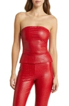 Naked Wardrobe The Croc Embossed Faux Leather Tube Top In Red