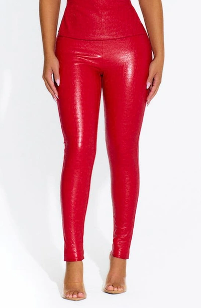 Naked Wardrobe Oh So Tight Crocodile Faux Leather Leggings In Red