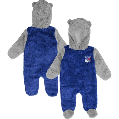 Outerstuff Babies' Newborn And Infant Boys And Girls Blue New York Rangers Game Nap Teddy Fleece Bunting Full-zip Sleep
