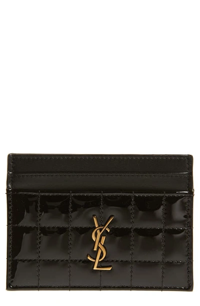 Saint Laurent Cassandre Quilted Patent Leather Card Case In Nero