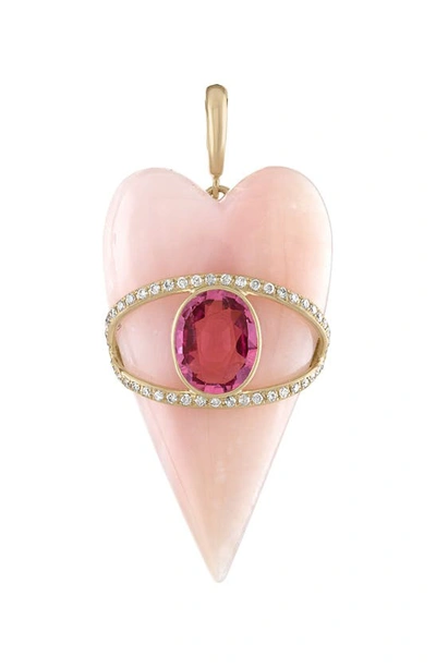 Eden Presley Stone & Diamond Heart Pendant In Pink Opal/ Tourmaline