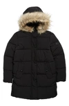 Sam Edelman Kids' Expedition Quilt Longline Puffer Jacket With Faux Fur Trim In Black