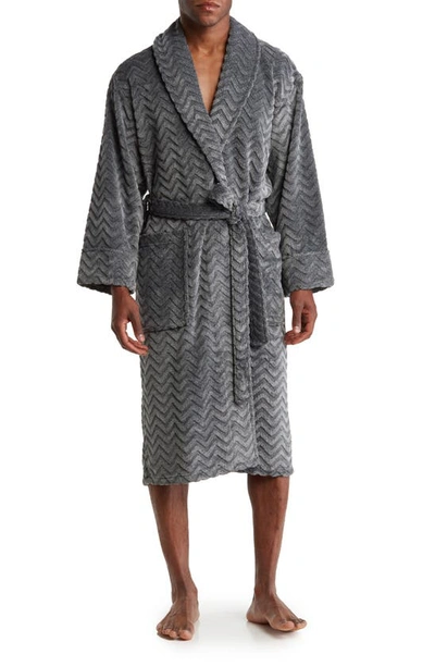 Daniel Buchler Plush Herringbone Fleece Robe In Charcoal