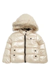 Sam Edelman Kids' Metallic Puffer Jacket With Faux Fur Trim Hood In Gold