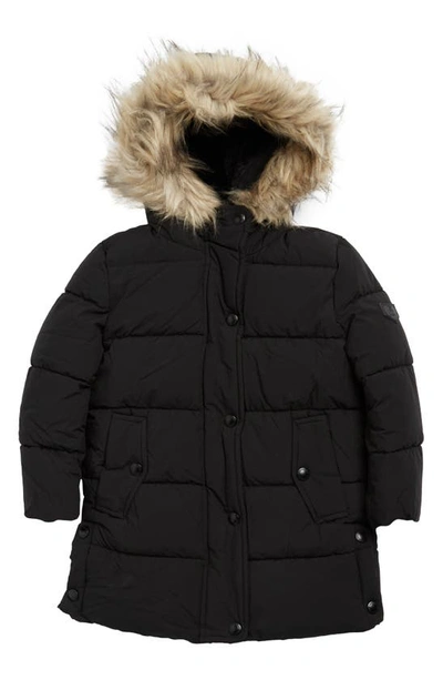 Sam Edelman Kids' Expedition Puffer Parka With Faux Fur Trim Hood In Black