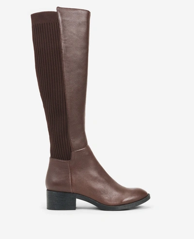 Kenneth Cole Levon Leather & Rib Knit Knee Boot Wide Calf In Chocolate