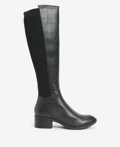 Kenneth Cole Levon Leather & Rib Knit Knee Boot Wide Calf In Black
