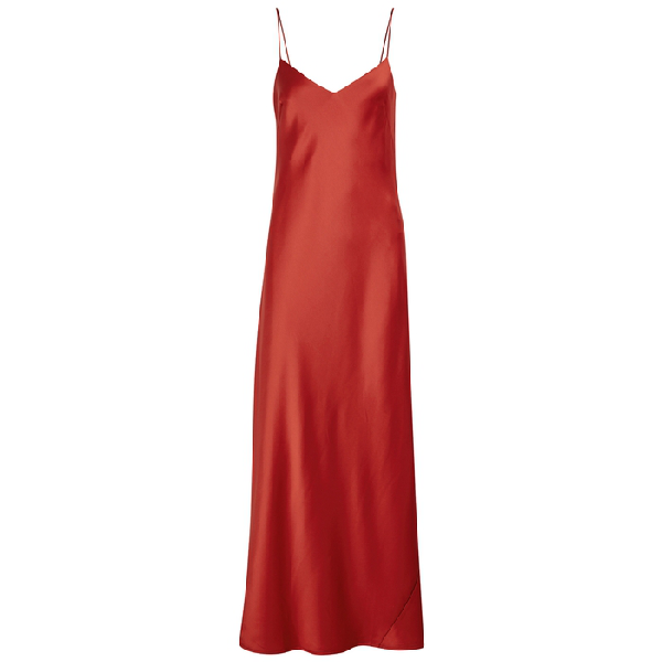 burnt orange satin slip dress