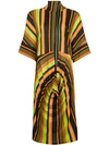 Jw Anderson Striped Draped Jersey Midi Dress In 411 Pumpkin Multi Stripe