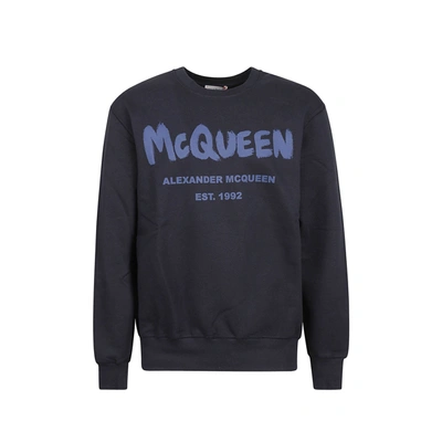 Alexander Mcqueen Cotton Logo Sweatshirt In Blue