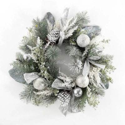 Safavieh Faux 26 Inch Frosted Pine Wreath W/ Ornaments In D