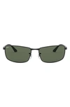 Ray Ban 64mm Rectangular Sunglasses In Black/ Green