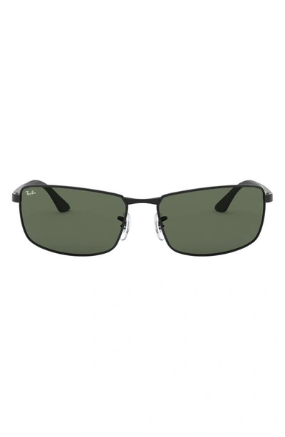 Ray Ban 64mm Rectangular Sunglasses In Black/ Green