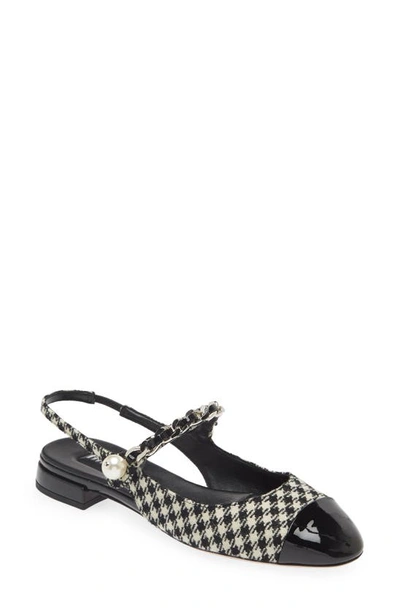 Miu Miu Imitation Pearl Houndstooth Check Wool Slingback Sandal In Nero