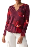Sanctuary Print Split Neck Knit Top In Red Enchanted