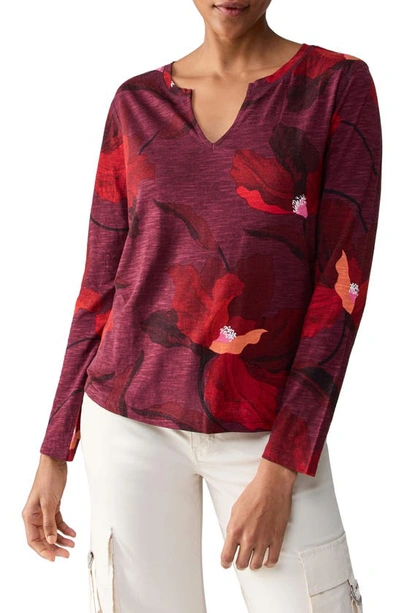 Sanctuary Print Split Neck Knit Top In Red Enchanted