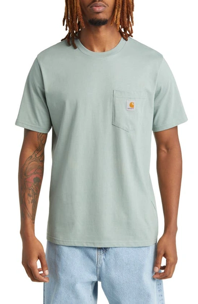 Carhartt Logo Pocket T-shirt In Glassy Teal