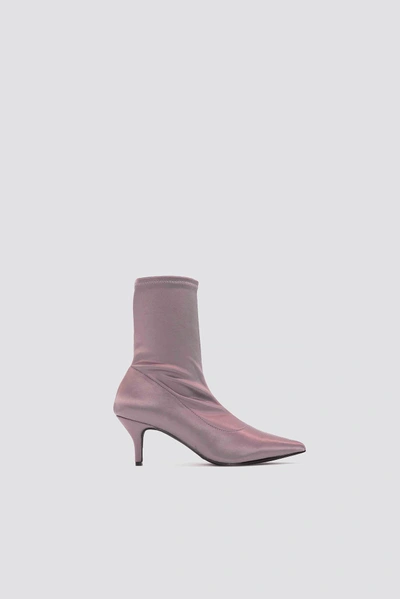 Na-kd Satin Kitten Heel Sock Boots Pink In Dusty Purple