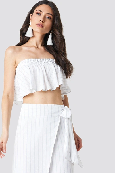Schanna X Na-kd Bandeau Smock Top - White In Striped
