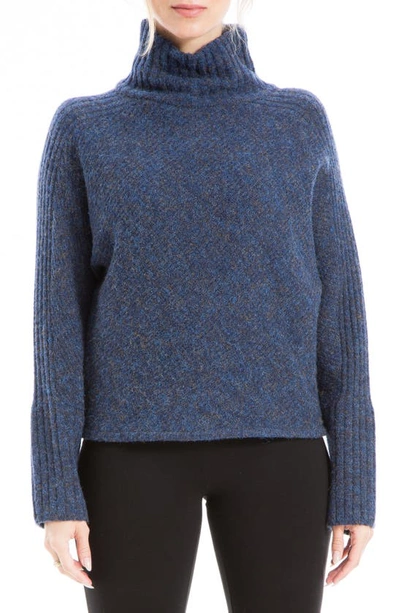 Max Studio Diagonal Texture Cowl Neck Sweater In Blue