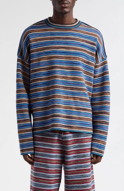 Waste Yarn Project Mons Stripe Reversible One Of A Kind Crewneck Sweater In Blue Multi