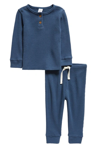 Nordstrom Babies' Waffle Knit Cotton Henley & Joggers Set In Navy Denim