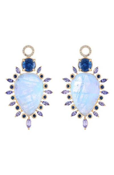 Eden Presley Stone & Diamond Huggie Hoop Earring Charms In Gold/ Blue