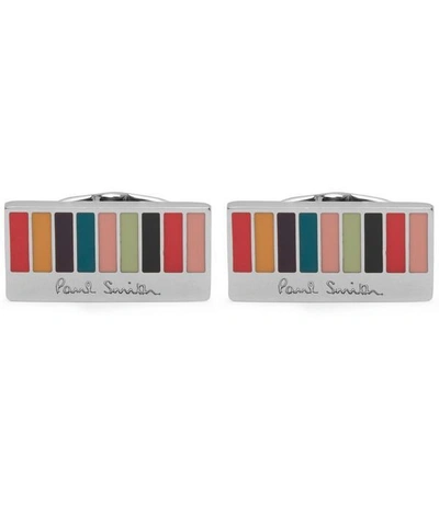 Paul Smith Rectangle Multi Stripe Cufflinks In White