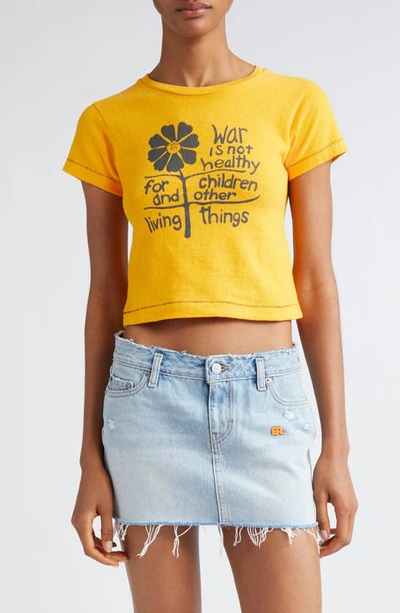 Erl Womens Orange Cropped Text-print Cotton T-shirt